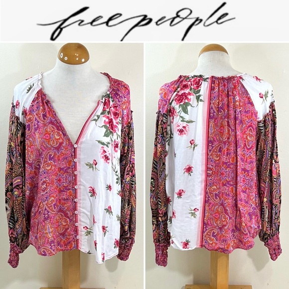 Free People Women’s Floral Print Bohemian Blouse - Picture 2 of 9